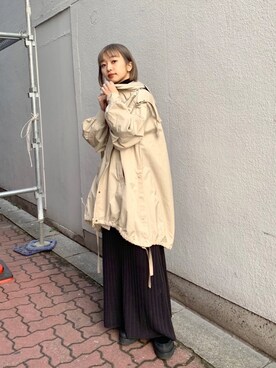 「モンスターパーカー」｜「アイテム（ワンピース/ドレス）」を使った、山形真理さん（レディース・155cm）の冬コーディネート