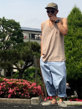 「MANEBU（マネブ）のアイテム（スリッポン）」を使った、mtnbさん（メンズ・170cm）の春コーディネート