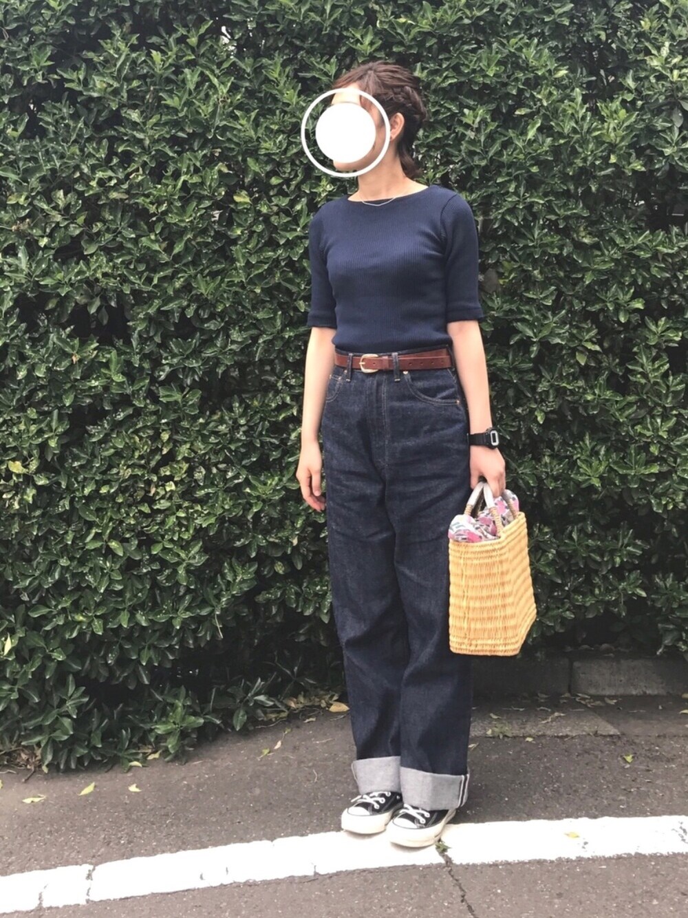 「YOUNG & OLSEN The DRYGOODS STORE、ANATOMICA、converse、ワランワヤン、618marilyn」｜「waranwayanのアイテム（かごバッグ、ベージュ系）」を使った、ｓａ .さん（レディース・159cm）の春コーディネートの1枚目の写真