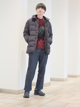 「アイテム（ボディバッグ/ウエストポーチ）」を使った、森川さん（メンズ・183cm）の秋コーディネート