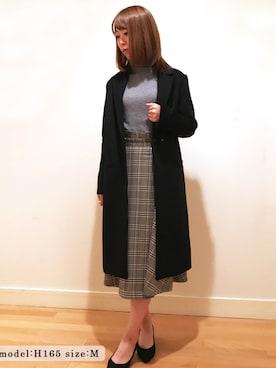 「チェックフレアスカート」｜OFUONさん（レディース・165cm）の冬コーディネート