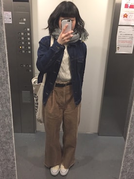 「RAY CASSIN（レイカズン）のアイテム（デニムジャケット）」を使った、ゆうはなさん（レディース・163cm）の冬コーディネート