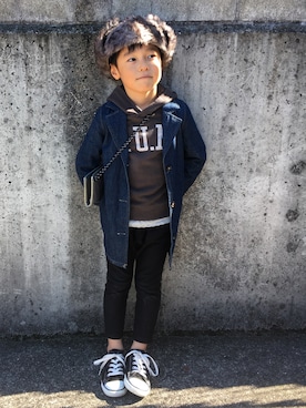 「Gramicci（グラミチ）のアイテム（財布/小物）」を使った、dropさん（キッズ・110cm）の秋コーディネート