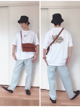 「グラフィックＴ」｜「アイテム（スリッポン）」を使った、wayuさん（メンズ・169cm）の秋コーディネート