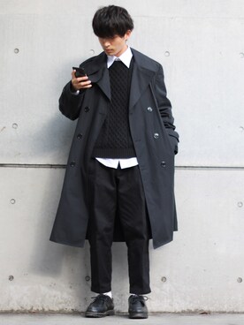 「チロリアンシューズ」｜「アイテム（トレンチコート）」を使った、ひろやさん（メンズ・175cm）の冬コーディネート