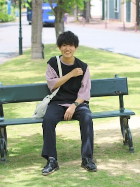 「LANVIN（ランバン）のアイテム（パンツ）」を使った、ひろやさん（メンズ・175cm）の夏コーディネート