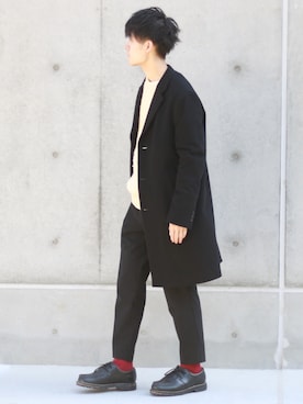 「アンクルパンツ」｜「アイテム（チェスターコート）」を使った、ひろやさん（メンズ・175cm）の秋コーディネート