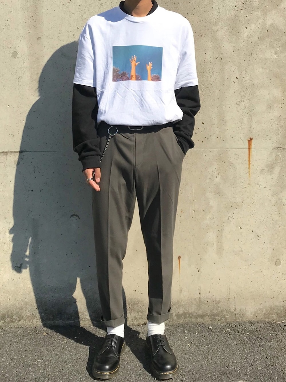 「秋冬コーデ、秋、シンプル」｜「Dr. MartensのDr.Martens ドクターマーチン 1461Z 3EYE GIBSON SHOE 3ホール ギブソン シューズ 11838002 BLACK（ブーツ、ブラック系）」を使った、zaoldyeck(ゼノ)さん（メンズ・168cm）の秋コーディネートの1枚目の写真