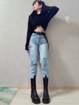 「JEANASIS（ジーナシス）の【YOGA】DKフーディ/806821（パーカー、ブラック系）」を使った、8_RNKMさん（レディース・154cm）の秋コーディネート