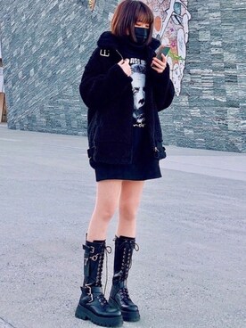 「PREMIUM Kのアイテム（ジャケット/アウター、ブラック系）」を使った、8_RNKMさん（レディース・154cm）の冬コーディネート