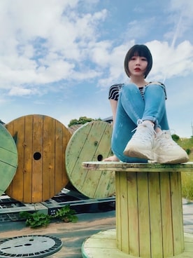 「ZARA（ザラ）のアイテム（Tシャツ/カットソー、ブラック系）」を使った、8_RNKMさん（レディース・154cm）の春コーディネート