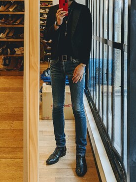 「SAINT LAURENT PARIS（サンローランパリ）のアイテム（ライダースジャケット）」を使った、tenetさん（メンズ・182cm）の秋コーディネート