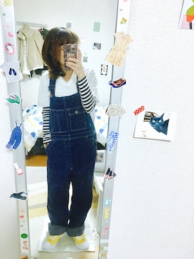 「orSlow（オアスロウ）のアイテム（オールインワン・サロペット）」を使った、こにーさん（レディース・153cm）の春コーディネート