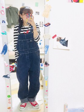 「orSlow（オアスロウ）のアイテム（オールインワン・サロペット）」を使った、こにーさん（レディース・153cm）の秋コーディネート