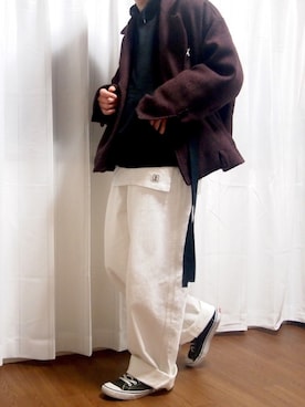 「UNIQLO U」｜「アイテム（ライダースジャケット）」を使った、yuuichroさん（メンズ・168cm）の冬コーディネート