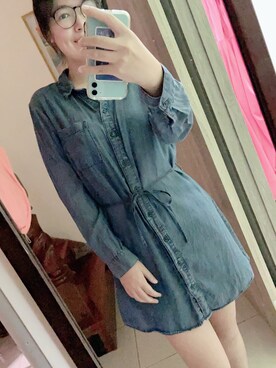 「H&M（エイチ・アンド・エム）のアイテム（シャツワンピース）」を使った、Evans さん（レディース・170cm）の秋コーディネート