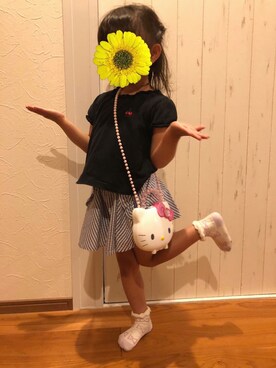 「ELFIN DOLLのアイテム（Tシャツ/カットソー、ブラック系）」を使った、hahoさん（レディース・150cm）の夏コーディネート