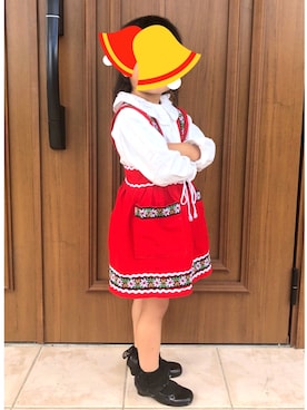 「motherways（マザウェイズ）のガールズ　リボン&ストーン　クラシックシューズ　《motherways｜マザウェイズ》（ドレスシューズ、ブラック系）」を使った、hahoさん（レディース・150cm）の夏コーディネート