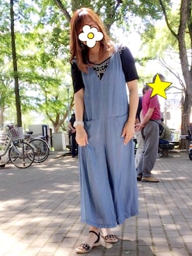 「ブルー×ブラック」｜「アイテム（オールインワン・サロペット）」を使った、ヘクさん（レディース・155cm）の夏コーディネート