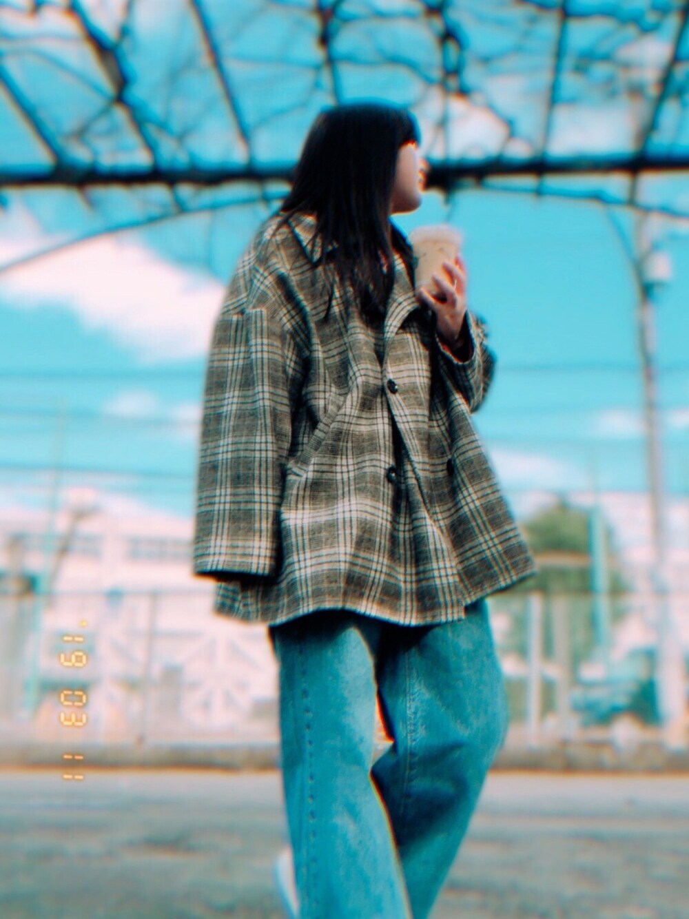 「GU、rid.dle from...、カジュアル、レトロ」｜「RID.DLE FROMのアイテム（ジャケット/アウター、ブラウン系）」を使った、momoKoさん（レディース・150cm）の春コーディネートの1枚目の写真