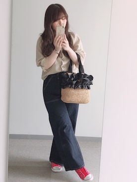 「a.g.plus（エージープラス）のアイテム（バッグ）」を使った、momoKoさん（レディース・150cm）の春コーディネート