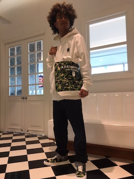 「アイテム（パーカー、ホワイト系）」を使った、三溝 嵐さん（メンズ・172cm）の夏コーディネート