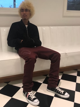 「Bape」｜「アイテム（ミリタリージャケット）」を使った、三溝 嵐さん（メンズ・172cm）の秋コーディネート