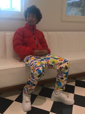 「Bape」｜「アイテム（ダウンジャケット/コート）」を使った、三溝 嵐さん（メンズ・172cm）の秋コーディネート