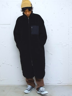 「whideout.（ファイドアウト）のアイテム」を使った、たくあんボーイさん（メンズ・171cm）の冬コーディネート