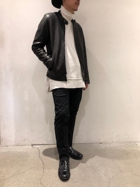 「NCB neat caprice brand（エヌシービーニートカプリスブランド）のアイテム（ライダースジャケット）」を使った、sandinistaさん（メンズ・170cm）の冬コーディネート