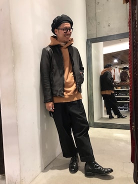 「アイテム（ライダースジャケット）」を使った、sandinistaさん（メンズ・170cm・30代）の秋コーディネート