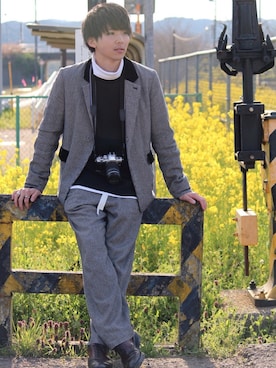 「sunsea」｜「アイテム（スウェット）」を使った、ゴン太さん（メンズ・173cm）の春コーディネート