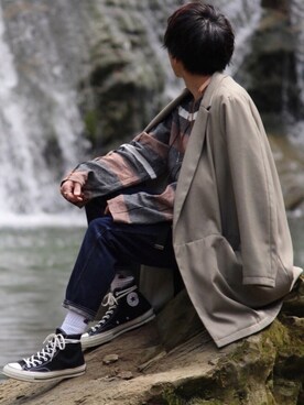 「UNUSED」｜「アイテム（その他アウター）」を使った、ゴン太さん（メンズ・173cm）の春コーディネート
