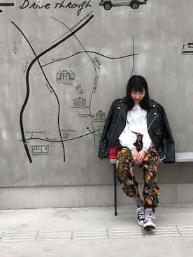 「あちゃちゅむ」｜「アイテム（ライダースジャケット）」を使った、IZUMIさん（レディース・159cm）の冬コーディネート