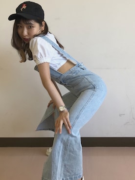 「STYLENANDA（スタイルナンダ）のアイテム（サロペット/オーバーオール）」を使った、IZUMIさん（レディース・159cm）の夏コーディネート