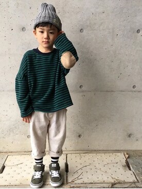 「息子」｜「アイテム（ニットキャップ/ビーニー）」を使った、Tai&Yozoさん（キッズ・110cm）の春コーディネート