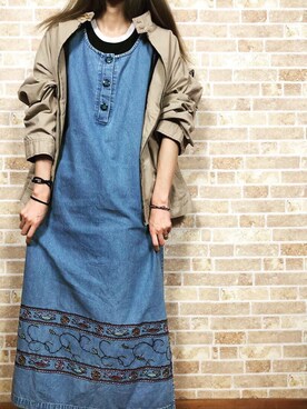 「古着ワンピース」｜「アイテム（その他アウター）」を使った、7usedclothesさん（レディース・163cm）の春コーディネート