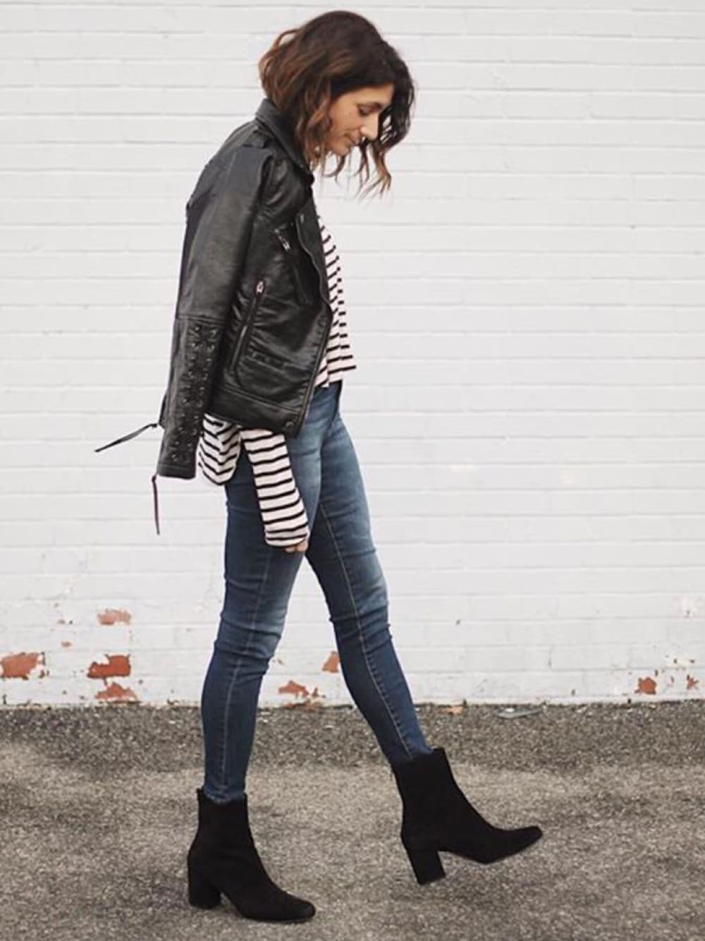 「leathergoods、ootd、leather、stripes」｜「Blank NYCのアイテム（ジャケット/アウター、ブラック系）」を使った、modさん（レディース・170cm）の冬コーディネートの1枚目の写真