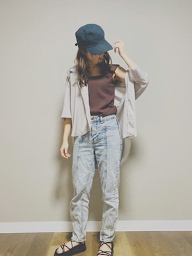 「ワークキャップ」｜「アイテム（サンダル）」を使った、hanaさん（レディース・158cm）の秋コーディネート