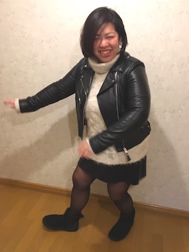 「ぽっちゃりコーデ」｜「アイテム（ライダースジャケット）」を使った、a/m0109さん（レディース・154cm）の秋コーディネート