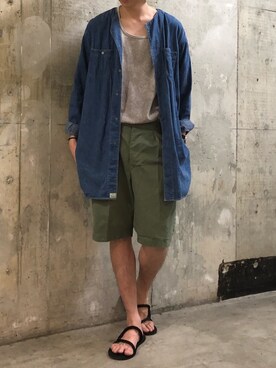 「orSlow（オアスロウ）のアイテム（トップス）」を使った、SUDOさん（メンズ・186cm）の春コーディネート
