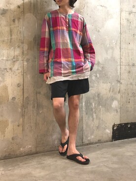 「orSlow（オアスロウ）のアイテム（トップス）」を使った、SUDOさん（メンズ・186cm）の夏コーディネート