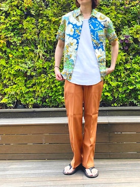 「BINDU（ビンドゥー）のアイテム（トップス）」を使った、SUDOさん（メンズ・186cm）の夏コーディネート
