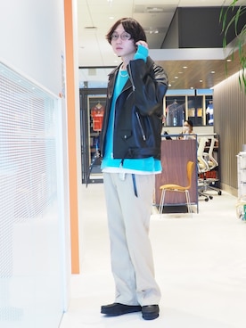 「BEAMS（ビームス）のアイテム（ライダースジャケット）」を使った、SUDOさん（メンズ・186cm）の冬コーディネート
