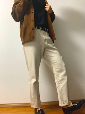 「ASCLO Japanのアイテム（その他パンツ、ベージュ系）」を使った、DAISUKEさん（メンズ・183cm）の秋コーディネート