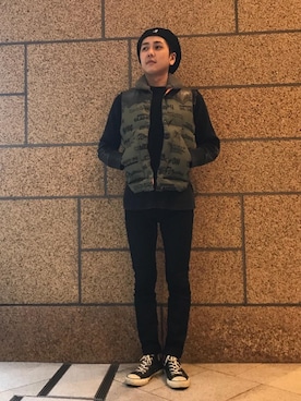 「アイテム（ダウンベスト、その他）」を使った、北ちゃんさん（メンズ・172cm）の冬コーディネート