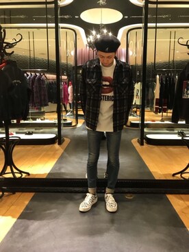 「HYSTERIC GLAMOUR（ヒステリックグラマー）のREVOLUTION SOUNDS刺繍 CPOシャツ（シャツ/ブラウス）」を使った、北ちゃんさん（メンズ・172cm）の秋コーディネート