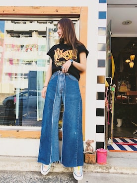 「CONVERSE ADDICT（コンバースアディクト）のアイテム（シューズ）」を使った、スザンヌさん（レディース・165cm）の夏コーディネート