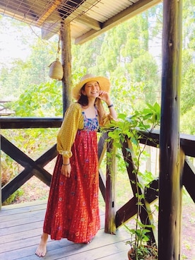 「ヴィンテージワンピース」｜「アイテム（帽子）」を使った、スザンヌさん（レディース・165cm）の夏コーディネート