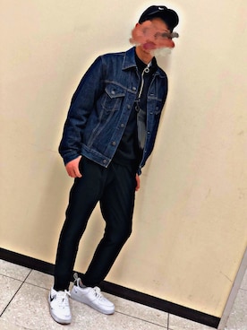 「airforce1」｜「アイテム（デニムジャケット）」を使った、コッタさん（メンズ・176cm）の冬コーディネート